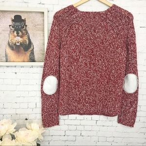 Zara Knit Metallic Elbow Patch Two Tone Sweater
